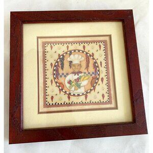 Garden Ridge Red Chili Peppers w Chef‎ Wood Framed Artwork Kitchen Lacuisine 7x7